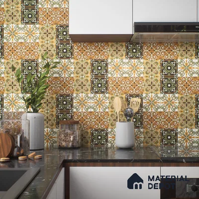 Moroccan Wall & Floor Tile TL 00299 Orange & Brown Matte Finish 1 ft x 1 ft Glazed Vitrified Tile - 12 mm | Suitable For Bathroom, Kitchen, Living Area | Please Expect a Slight Variation of Pattern