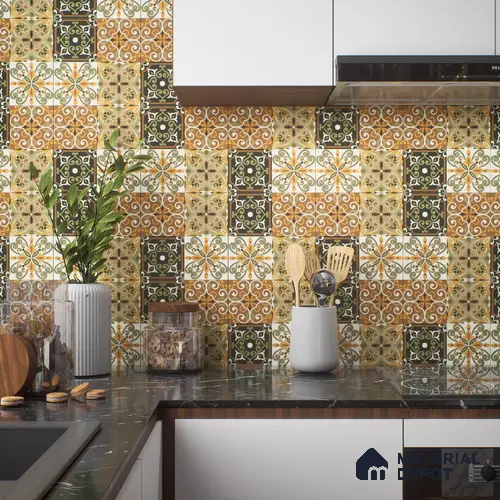 Moroccan Wall & Floor Tile TL 00299 Orange & Brown Matte Finish 1 ft x 1 ft Glazed Vitrified Tile - 12 mm | Suitable For Bathroom, Kitchen, Living Area | Please Expect a Slight Variation of Pattern