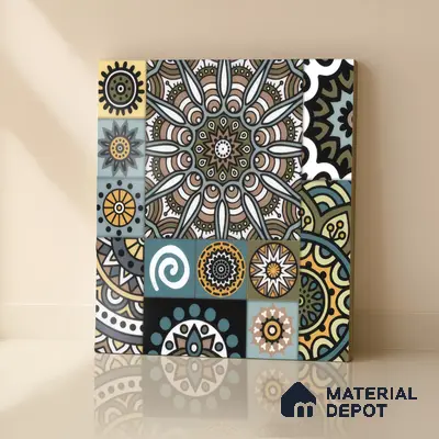 Moroccan Wall & Floor Tile TL 00300 Blue & Yellow Matte Finish 1 ft x 1 ft Glazed Vitrified Tile - 12 mm | Suitable For Bathroom, Kitchen, Living Area | Please Expect a Slight Variation of Pattern