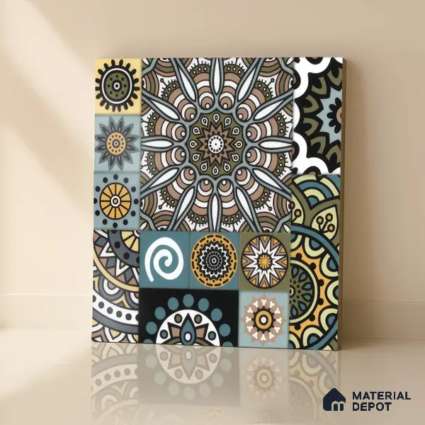 Moroccan Wall & Floor Tile TL 00300 Blue & Yellow Matte Finish 1 ft x 1 ft Glazed Vitrified Tile - 12 mm | Suitable For Bathroom, Kitchen, Living Area | Please Expect a Slight Variation of Pattern