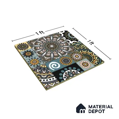 Moroccan Wall & Floor Tile TL 00300 Blue & Yellow Matte Finish 1 ft x 1 ft Glazed Vitrified Tile - 12 mm | Suitable For Bathroom, Kitchen, Living Area | Please Expect a Slight Variation of Pattern