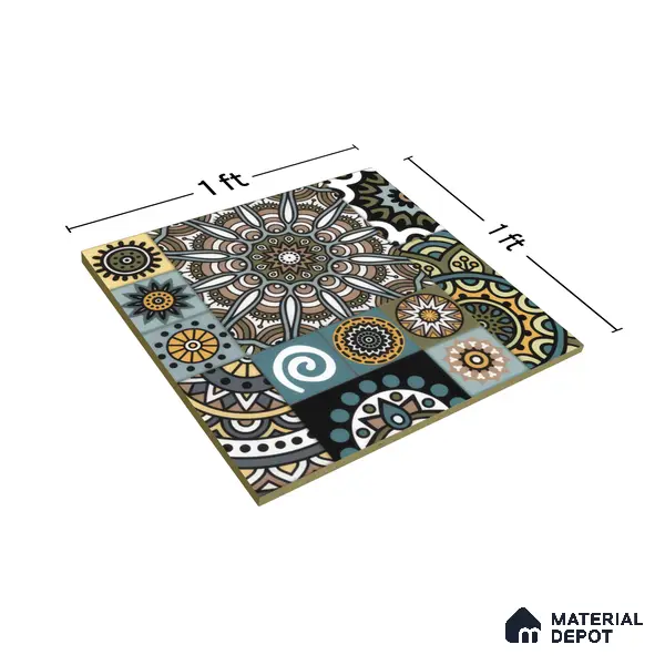 Moroccan Wall & Floor Tile TL 00300 Blue & Yellow Matte Finish 1 ft x 1 ft Glazed Vitrified Tile - 12 mm | Suitable For Bathroom, Kitchen, Living Area | Please Expect a Slight Variation of Pattern