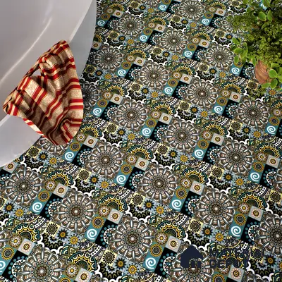 Moroccan Wall & Floor Tile TL 00300 Blue & Yellow Matte Finish 1 ft x 1 ft Glazed Vitrified Tile - 12 mm | Suitable For Bathroom, Kitchen, Living Area | Please Expect a Slight Variation of Pattern