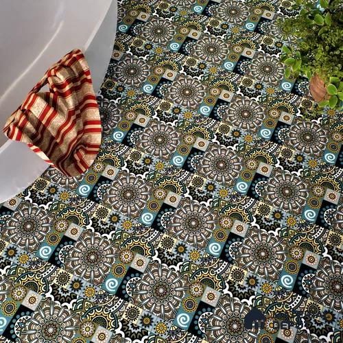 Moroccan Wall & Floor Tile TL 00300 Blue & Yellow Matte Finish 1 ft x 1 ft Glazed Vitrified Tile - 12 mm | Suitable For Bathroom, Kitchen, Balcony | Please Expect a Slight Variation of Pattern
