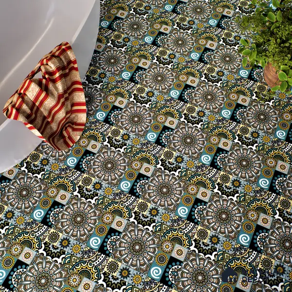 Moroccan Wall & Floor Tile TL 00300 Blue & Yellow Matte Finish 1 ft x 1 ft Glazed Vitrified Tile - 12 mm | Suitable For Bathroom, Kitchen, Living Area | Please Expect a Slight Variation of Pattern
