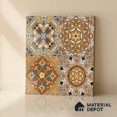 Moroccan Wall & Floor Tile TL 00301 Yellow & Orange Matte Finish 1 ft x 1 ft Glazed Vitrified Tile - 12 mm | Suitable For Bathroom, Kitchen, Living Area | Please Expect a Slight Variation of Pattern