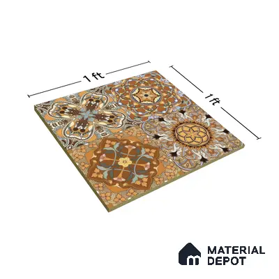 Moroccan Wall & Floor Tile TL 00301 Yellow & Orange Matte Finish 1 ft x 1 ft Glazed Vitrified Tile - 12 mm | Suitable For Bathroom, Kitchen, Living Area | Please Expect a Slight Variation of Pattern
