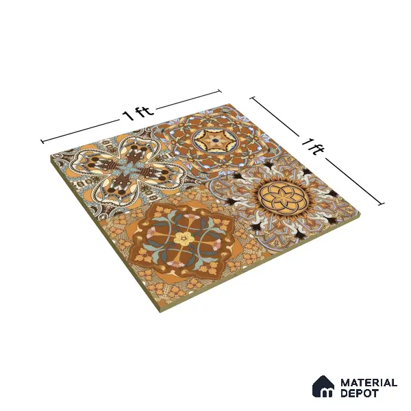 Moroccan Wall & Floor Tile TL 00301 Yellow & Orange Matte Finish 1 ft x 1 ft Glazed Vitrified Tile - 12 mm | Suitable For Bathroom, Kitchen, Living Area | Please Expect a Slight Variation of Pattern