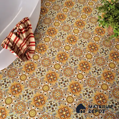 Moroccan Wall & Floor Tile TL 00301 Yellow & Orange Matte Finish 1 ft x 1 ft Glazed Vitrified Tile - 12 mm | Suitable For Bathroom, Kitchen, Living Area | Please Expect a Slight Variation of Pattern