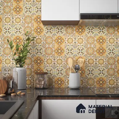 Moroccan Wall & Floor Tile TL 00301 Yellow & Orange Matte Finish 1 ft x 1 ft Glazed Vitrified Tile - 12 mm | Suitable For Bathroom, Kitchen, Living Area | Please Expect a Slight Variation of Pattern