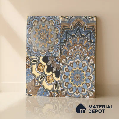 Moroccan Wall & Floor Tile TL 00303 Brown & Blue Matte Finish 1 ft x 1 ft Glazed Vitrified Tile - 12 mm | Suitable For Bathroom, Kitchen, Living Area | Please Expect a Slight Variation of Pattern