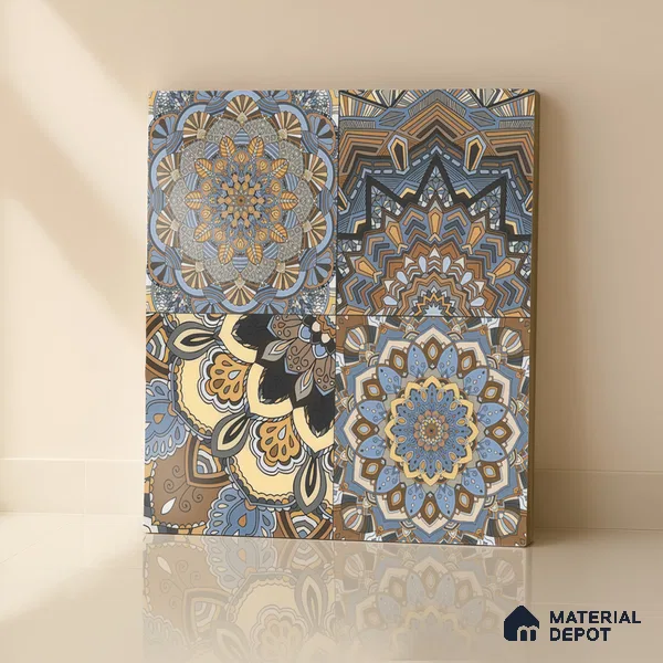 Moroccan Wall & Floor Tile TL 00303 Brown & Blue Matte Finish 1 ft x 1 ft Glazed Vitrified Tile - 12 mm | Suitable For Bathroom, Kitchen, Living Area | Please Expect a Slight Variation of Pattern