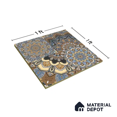 Moroccan Wall & Floor Tile TL 00303 Brown & Blue Matte Finish 1 ft x 1 ft Glazed Vitrified Tile - 12 mm | Suitable For Bathroom, Kitchen, Living Area | Please Expect a Slight Variation of Pattern