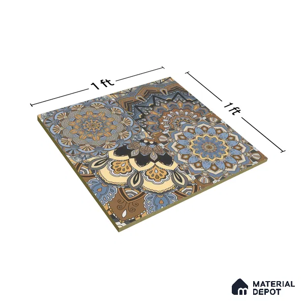 Moroccan Wall & Floor Tile TL 00303 Brown & Blue Matte Finish 1 ft x 1 ft Glazed Vitrified Tile - 12 mm | Suitable For Bathroom, Kitchen, Living Area | Please Expect a Slight Variation of Pattern