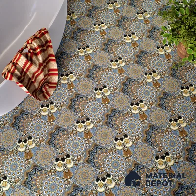 Moroccan Wall & Floor Tile TL 00303 Brown & Blue Matte Finish 1 ft x 1 ft Glazed Vitrified Tile - 12 mm | Suitable For Bathroom, Kitchen, Living Area | Please Expect a Slight Variation of Pattern