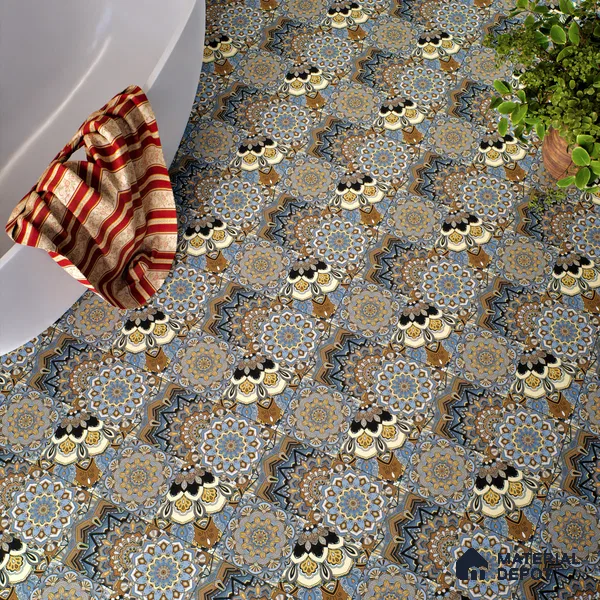 Moroccan Wall & Floor Tile TL 00303 Brown & Blue Matte Finish 1 ft x 1 ft Glazed Vitrified Tile - 12 mm | Suitable For Bathroom, Kitchen, Living Area | Please Expect a Slight Variation of Pattern