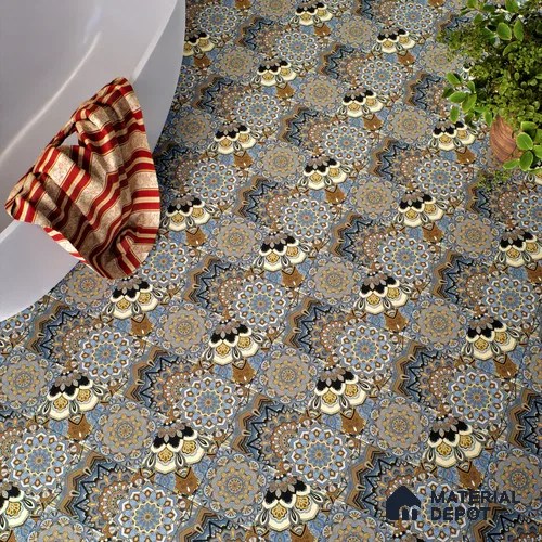 Moroccan Wall & Floor Tile TL 00303 Brown & Blue Matte Finish 1 ft x 1 ft Glazed Vitrified Tile - 12 mm | Suitable For Bathroom, Kitchen, Accent/Feature Wall | Please Expect a Slight Variation of Pattern