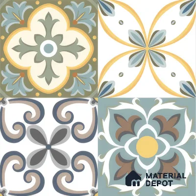 Moroccan Wall & Floor Tile TL 00304 Yellow & Blue Matte Finish 1 ft x 1 ft Glazed Vitrified Tile - 12 mm | Suitable For Bathroom, Kitchen, Living Area | Please Expect a Slight Variation of Pattern
