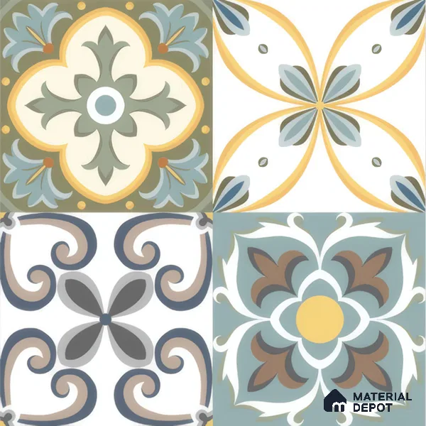 Moroccan Wall & Floor Tile TL 00304 Yellow & Blue Matte Finish 1 ft x 1 ft Glazed Vitrified Tile - 12 mm | Suitable For Bathroom, Kitchen, Living Area | Please Expect a Slight Variation of Pattern