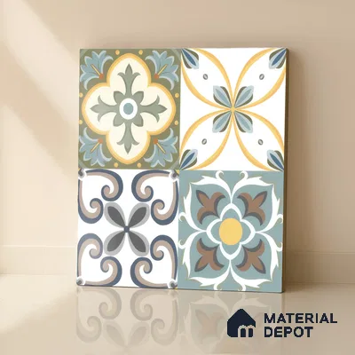 Moroccan Wall & Floor Tile TL 00304 Yellow & Blue Matte Finish 1 ft x 1 ft Glazed Vitrified Tile - 12 mm | Suitable For Bathroom, Kitchen, Living Area | Please Expect a Slight Variation of Pattern