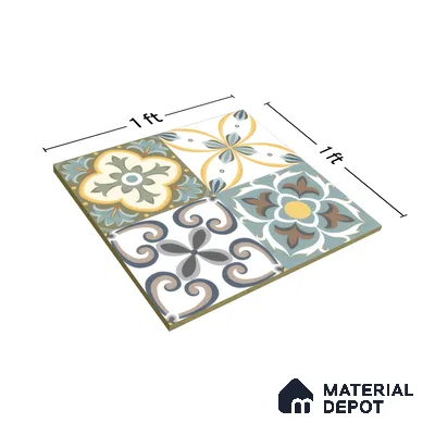 Moroccan Wall & Floor Tile TL 00304 Yellow & Blue Matte Finish 1 ft x 1 ft Glazed Vitrified Tile - 12 mm | Suitable For Bathroom, Kitchen, Living Area | Please Expect a Slight Variation of Pattern