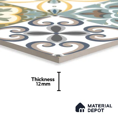 Moroccan Wall & Floor Tile TL 00304 Yellow & Blue Matte Finish 1 ft x 1 ft Glazed Vitrified Tile - 12 mm | Suitable For Bathroom, Kitchen, Living Area | Please Expect a Slight Variation of Pattern