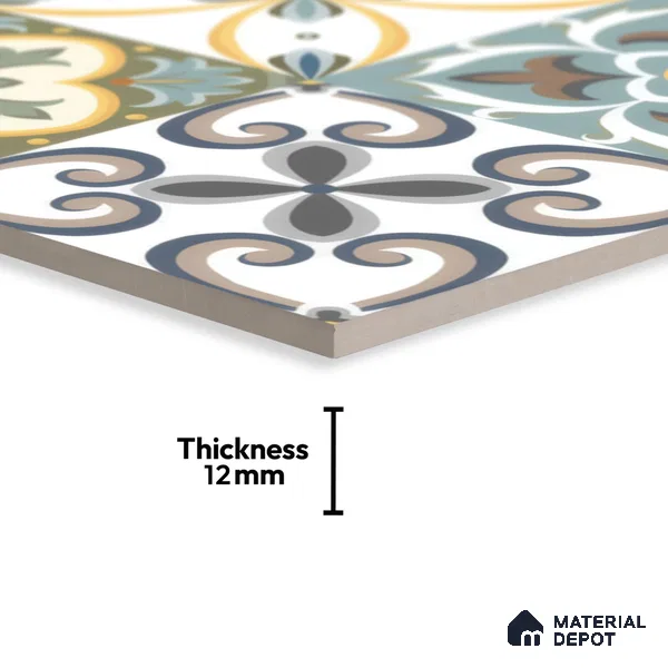 Moroccan Wall & Floor Tile TL 00304 Yellow & Blue Matte Finish 1 ft x 1 ft Glazed Vitrified Tile - 12 mm | Suitable For Bathroom, Kitchen, Living Area | Please Expect a Slight Variation of Pattern