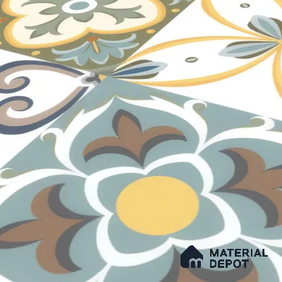 Moroccan Wall & Floor Tile TL 00304 Yellow & Blue Matte Finish 1 ft x 1 ft Glazed Vitrified Tile - 12 mm | Suitable For Bathroom, Kitchen, Living Area | Please Expect a Slight Variation of Pattern