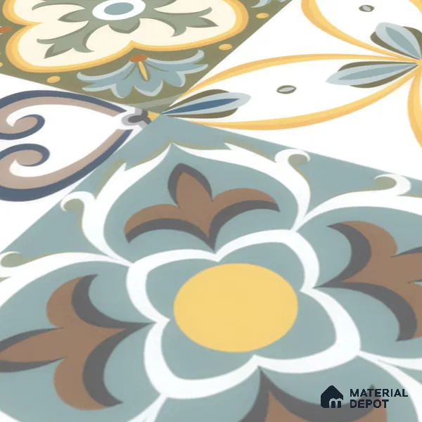 Moroccan Wall & Floor Tile TL 00304 Yellow & Blue Matte Finish 1 ft x 1 ft Glazed Vitrified Tile - 12 mm | Suitable For Bathroom, Kitchen, Living Area | Please Expect a Slight Variation of Pattern
