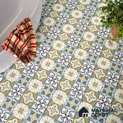 Moroccan Wall & Floor Tile TL 00304 Yellow & Blue Matte Finish 1 ft x 1 ft Glazed Vitrified Tile - 12 mm | Suitable For Bathroom, Kitchen, Living Area | Please Expect a Slight Variation of Pattern