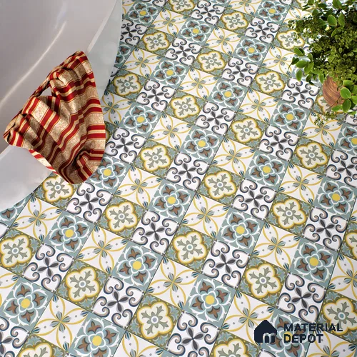Moroccan Wall & Floor Tile TL 00304 Yellow & Blue Matte Finish 1 ft x 1 ft Glazed Vitrified Tile - 12 mm | Suitable For Bathroom, Kitchen, Living Area | Please Expect a Slight Variation of Pattern