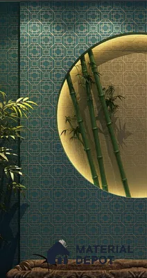 MT 220201 | Teal & Gold Bamboo Moon Non Woven Patterned Wallpaper - 10 Meter x 21 Inches, 57.41 Sq. Ft. (Min. 15% Wastage)