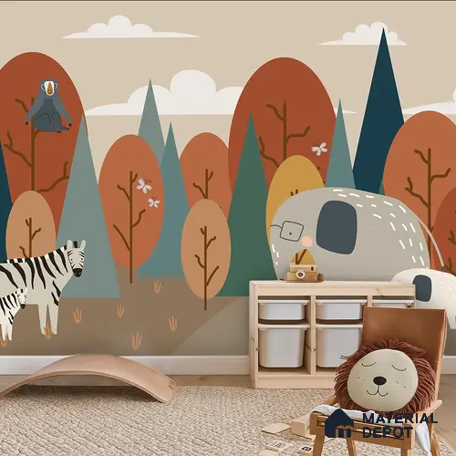 Walk with Gentle Giants Animals Enjoying Nature Scene | WP 04064 B Non Woven Matte Finish Animal Print Style Premium Customized size Wallpaper | 150 GSM WP01MTF Paper | (MOQ = 30 Sq. Ft.)