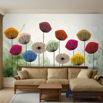 Abstract Bloom Color Pop Artistic Charm Designer | WP 03946 Non Woven Matte Finish Florals Style Premium Customized size Wallpaper | 150 GSM WP01MTF Paper | (MOQ = 30 Sq. Ft.) | Design change not possible