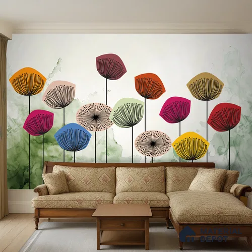 Abstract Bloom Color Pop Artistic Charm Designer | WP 03946 Non Woven Matte Finish Florals Style Premium Customized size Wallpaper | 150 GSM WP01MTF Paper | (MOQ = 30 Sq. Ft.) | Design change not possible