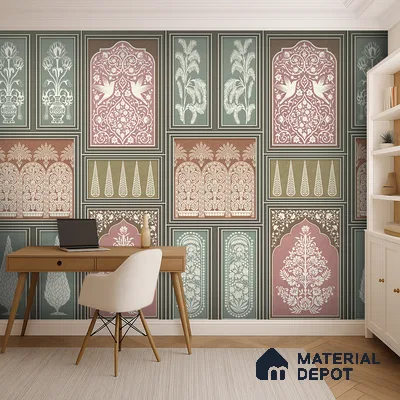 Botanical Darbar Classic Pattern | WP 04163 B Canvas Texture Finish Indian Style luxurious Customized size Wallpaper | 250 GSM WP01CNF Paper | (MOQ = 30 Sq. Ft.) | Design change not possible