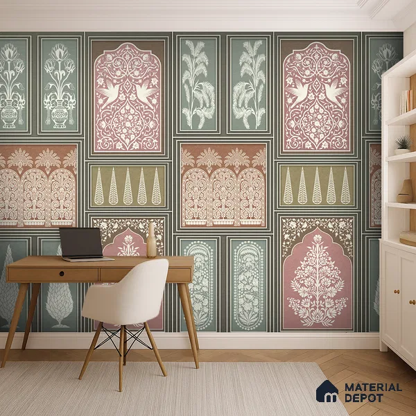 Botanical Darbar Classic Pattern | WP 04163 B Canvas Texture Finish Indian Style luxurious Customized size Wallpaper | 250 GSM WP01CNF Paper | (MOQ = 30 Sq. Ft.) | Design change not possible