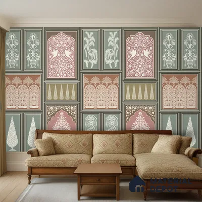 Botanical Darbar Classic Pattern | WP 04163 B Canvas Texture Finish Indian Style luxurious Customized size Wallpaper | 250 GSM WP01CNF Paper | (MOQ = 30 Sq. Ft.) | Design change not possible