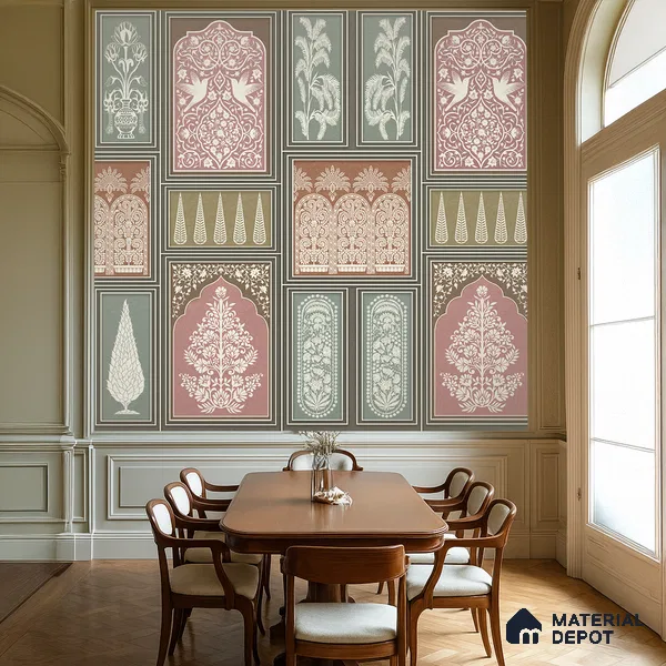 Botanical Darbar Classic Pattern | WP 04163 B Canvas Texture Finish Indian Style luxurious Customized size Wallpaper | 250 GSM WP01CNF Paper | (MOQ = 30 Sq. Ft.) | Design change not possible