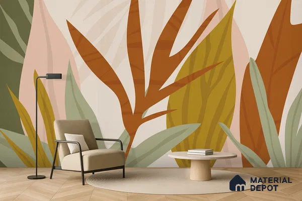 Warm Earth Leaves Wild Pattern | WP 04145 B Non Woven Matte Finish Tropical Style Premium Customized size Wallpaper | 150 GSM WP01MTF Paper | (MOQ = 30 Sq. Ft.)