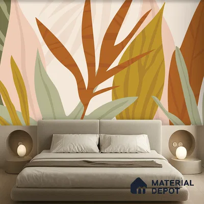 Warm Earth Leaves Wild Pattern | WP 04145 B Non Woven Matte Finish Tropical Style Premium Customized size Wallpaper | 150 GSM WP01MTF Paper | (MOQ = 30 Sq. Ft.)