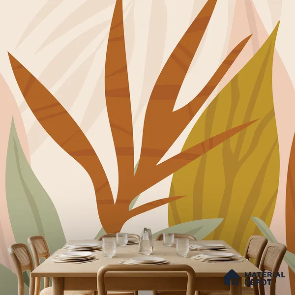 Warm Earth Leaves Wild Pattern | WP 04145 B Non Woven Matte Finish Tropical Style Premium Customized size Wallpaper | 150 GSM WP01MTF Paper | (MOQ = 30 Sq. Ft.)