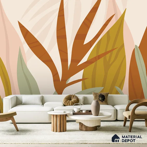 Warm Earth Leaves Wild Pattern | WP 04145 B Non Woven Matte Finish Tropical Style Premium Customized size Wallpaper | 150 GSM WP01MTF Paper | (MOQ = 30 Sq. Ft.)