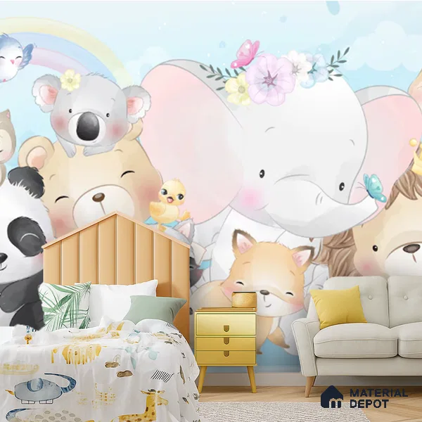 A Hug from the Wild Jumbo Animal View | WP 04085 Canvas Texture Finish Animal Print Style luxurious Customized size Wallpaper | 250 GSM WP01CNF Paper | (MOQ = 30 Sq. Ft.)