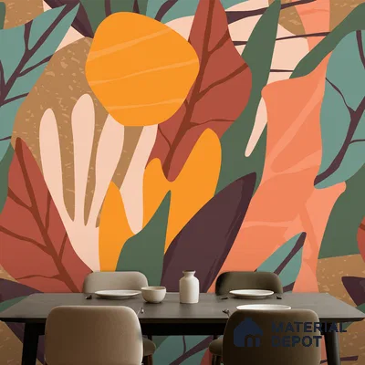Autumn Abstract Bloom Minimalist Eucalyptus Leaves | WP 04140 Canvas Texture Finish Tropical Style luxurious Customized size Wallpaper | 250 GSM WP01CNF Paper | (MOQ = 30 Sq. Ft.)