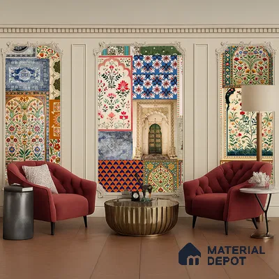 Rajputana Flora Muted Green Henna Leaves | WP 04168 Non Woven Matte Finish Indian Style Premium Customized size Wallpaper | 150 GSM WP01MTF Paper | (MOQ = 30 Sq. Ft.) | Design change not possible