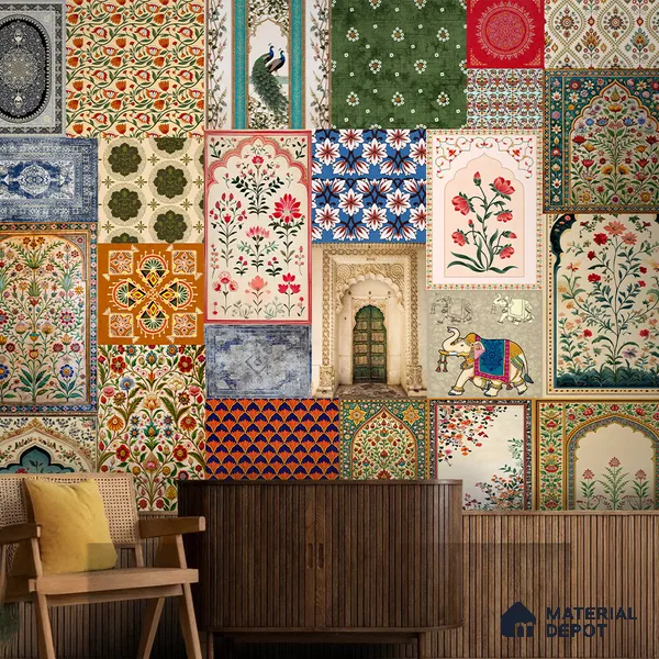 Rajputana Flora Muted Green Henna Leaves | WP 04168 Non Woven Matte Finish Indian Style Premium Customized size Wallpaper | 150 GSM WP01MTF Paper | (MOQ = 30 Sq. Ft.) | Design change not possible
