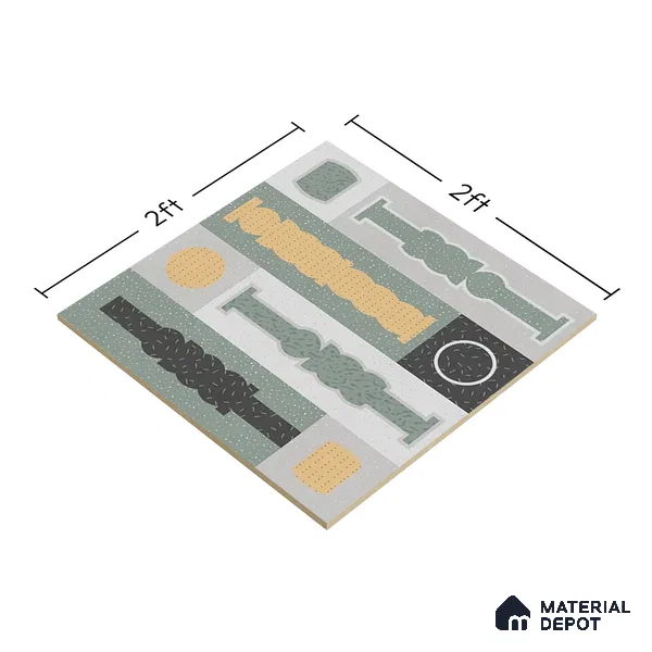Patterned Look Wall & Floor Tile TL 06606 Atlas Gray Decor 2 ft x 2 ft Vitrified Matte Finish - 9 mm | 4 Piece Layout | Suitable for Living Room, Balcony, Courtyard | Please Expect a Slight Variation of Pattern (Sample)