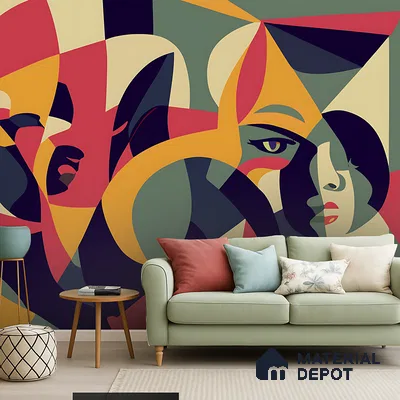 Echoes of Faces Playful Rainbow Splash | WP 04151 B Non Woven Matte Finish Abstract Style Premium Customized size Wallpaper | 150 GSM WP01MTF Paper | (MOQ = 30 Sq. Ft.)
