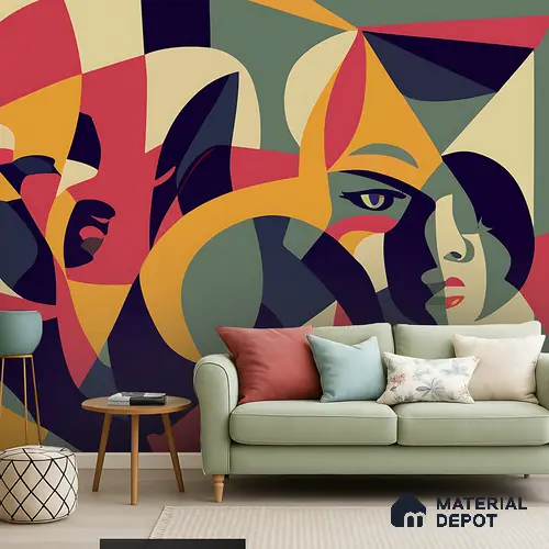 Echoes of Faces Playful Rainbow Splash | WP 04151 B Non Woven Matte Finish Abstract Style Premium Customized size Wallpaper | 150 GSM WP01MTF Paper | (MOQ = 30 Sq. Ft.)
